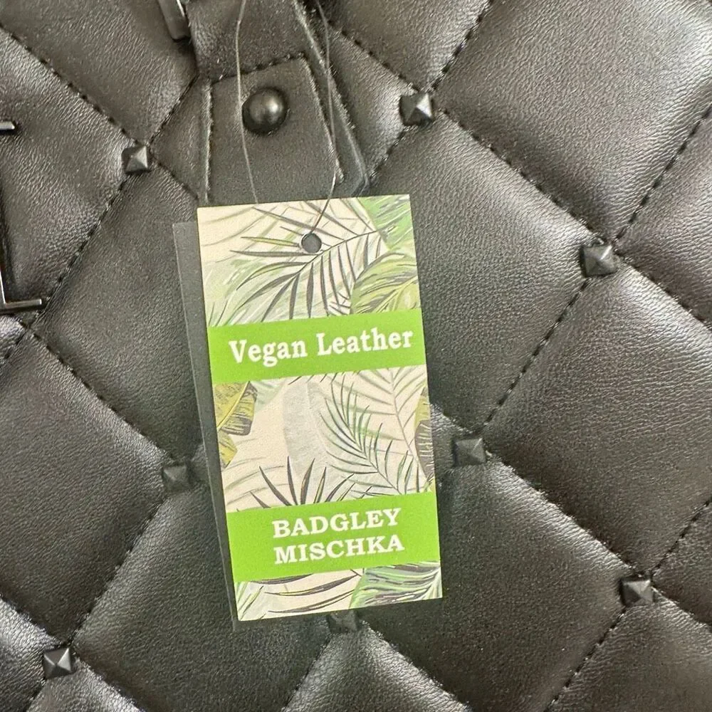 Badgley Mischka Black Quilted Vegan Leather Travel Weekender Tote Bag‎ NWT